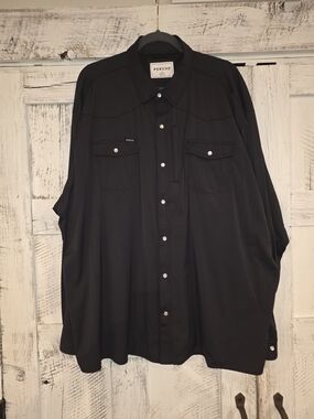 Poncho Black Men's Pearl Snap Western Long Sleeve 3xl